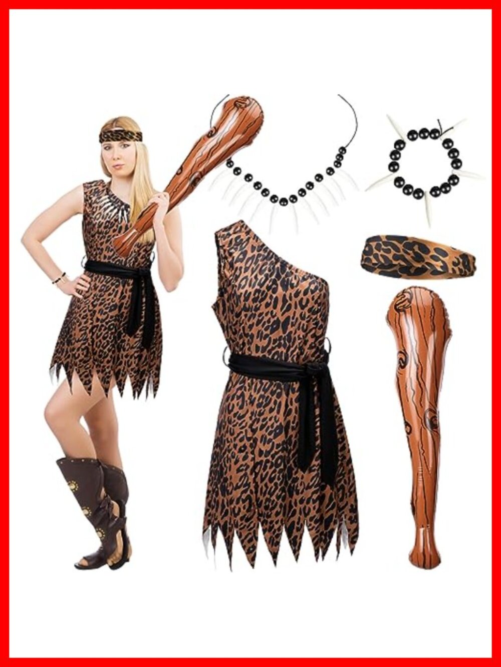 Liitrsh Women's 5-Piece Caveman Costume Set Large Leopard Print